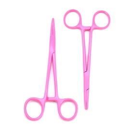 TeckMed - Ultimate Hot Pink 2 - Piece Curved & Straight 8" Hemostat Set - Stainless Steel Locking Tweezer Clamps - Ideal Hemostats for Nurses, Fishing Forceps, Crafts and Hobby