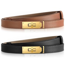 ZHUOMOT Women's Leather Belt, Dupes Women's Belt, Waist Belt, 2/Caramel & Black (Golden)