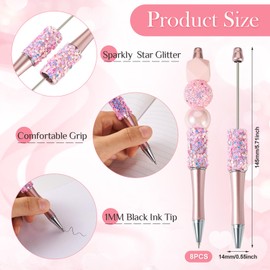FASHEWELRY 8Pcs Plastic Beadable Ballpoint Pens Kit with Sequin Black Ink Glitter Shaft Beaded Pens Making Supplies for Teacher DIY Making Gift Office School Supplies Flamingo