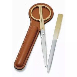 Kensington Row Home Collection SANDRINGHAM DESK SET - SCISSORS & LETTER OPENER - TAN LEATHER CASE