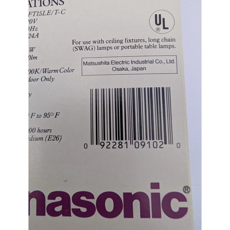 Panasonic Light Capsule BFT15LE-T-C 15W 120V 60HZ Warm Color Light
