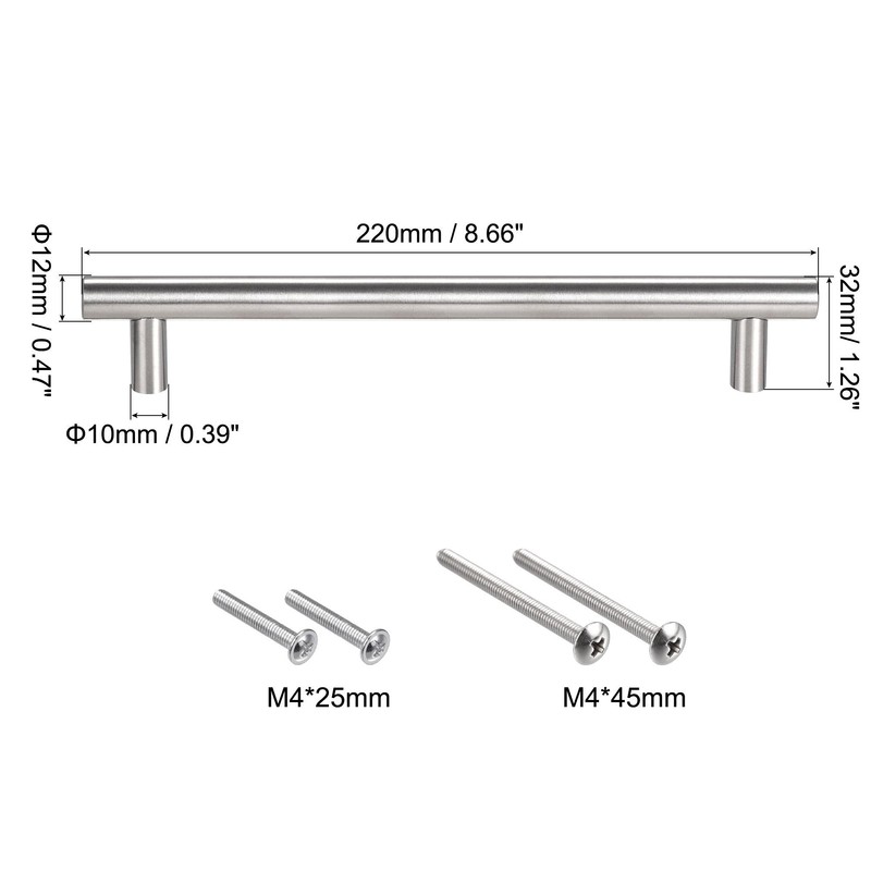 sourcing map T Bar Pull Handle, 8.7"(220mm) Length 12mm Dia