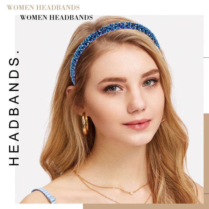 Firuilo Beaded Headbands Navy Blue Thin Hairbands Holiday Party Hair