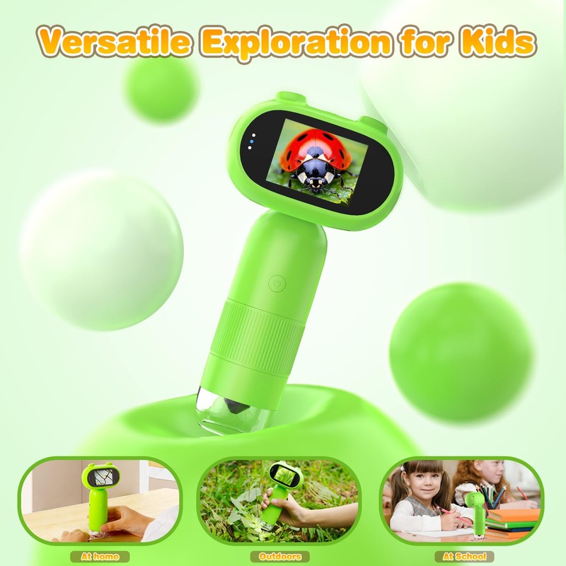 Digital Microscope for Kids,2.0" IPS Screen Handheld Microscope for Kids,Support