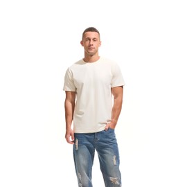 VEIISAR Men's Midweight Crew Neck T-Shirt - 210GSM Soft Cotton Blend, Regular Fit for Cooling Comfort Beige XL