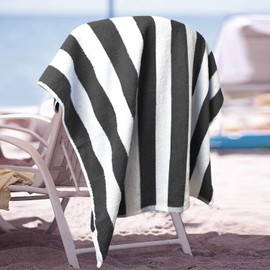 DAN RIVER 100% Rignspun Cotton Stripe Beach Towel Set – 30x60 inches, Pack of 4, Grey - Quick-Dry, Ultra Soft, and Super Absorbent
