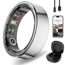 APOBATK Smart Ring for Men and Women, Silver Fitness Tracker Ring with Heart Rate, Sleep Tracking, Step Counter, 170+ Activity Modes, Gesture Control for Music and Video, IP68 Waterproof Siver #08
