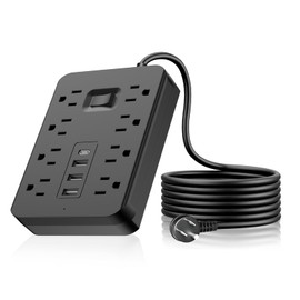 Surge Protector Power Bar - 8 Outlets 4 USB Charging Ports(1 USB C), Power Strip with 5Ft Braided Extension Cord, Flat Plug, Wall Mount Desk USB C Charging Station for Home Office College Essentials