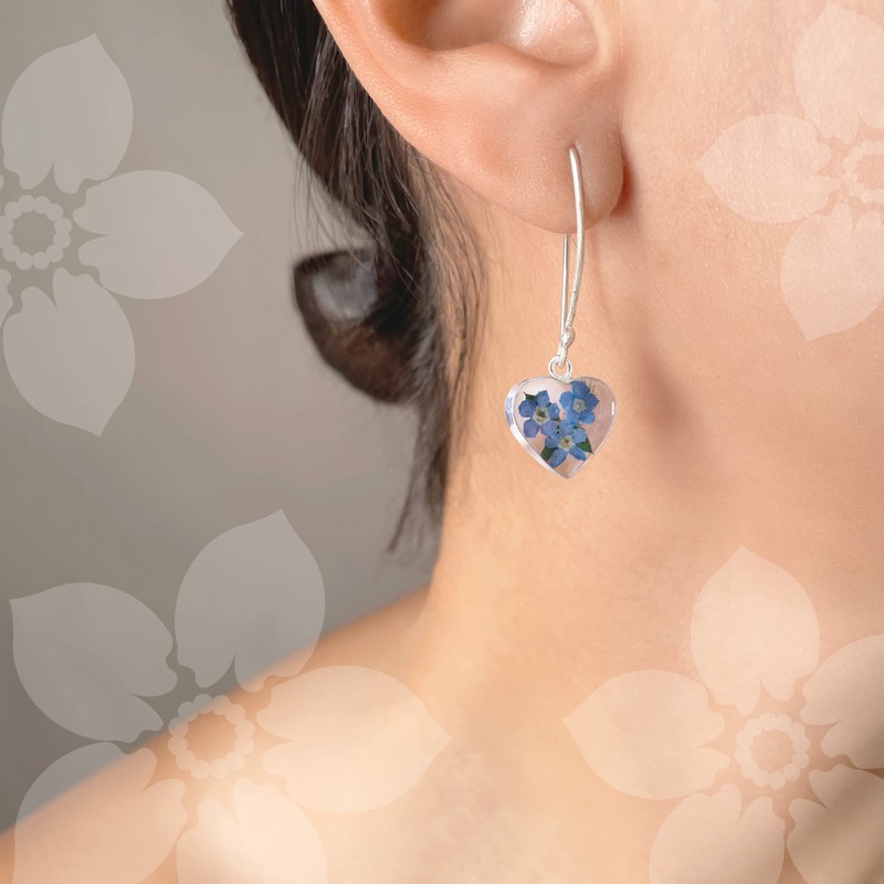 TAMI Aretes de plata con flores azules nomeolvides, Pendientes de