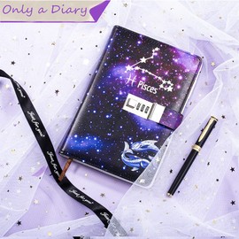 Dzhzal Diary with Lock, Starry Sky Journal for Boys Girls Women Lockable Leather Constellation Diary with Gifts Box, Personal Secret Locking Refillable A5 Notebooks 8.5 X 5.9"