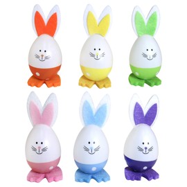 By Robelli 6pc 10cm Easter Egg Bonnet Shabby Chic Hanging Decoration Sets - Multicolour Egg, Chick & Bunny Sets for Boys & Girls (6pc Colourful Egg Bunnies)