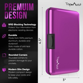 TopMost Aluminum Wallet, Card Case Wallet, Metal RFID Credit Card Holder for Men & Women, 6 Cotton Slots for 12 Cards And Bills, Rfd Protective (Purple)
