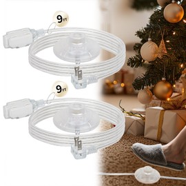 9 Ft Clear Extension Cord Indoor Thin with Foot Switch, 3 Outlets Extension Cord with Switch, Flat Plug Clear Extension Cords for Holiday Christmas Tree Lights, UL-Certified, 7A/125V, 18 AWG(2 Pack)