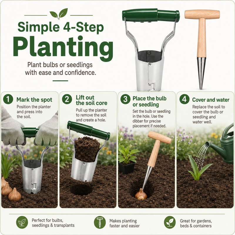 Garden Bulb Planter for Seeding & Transplanting – Metal Hole