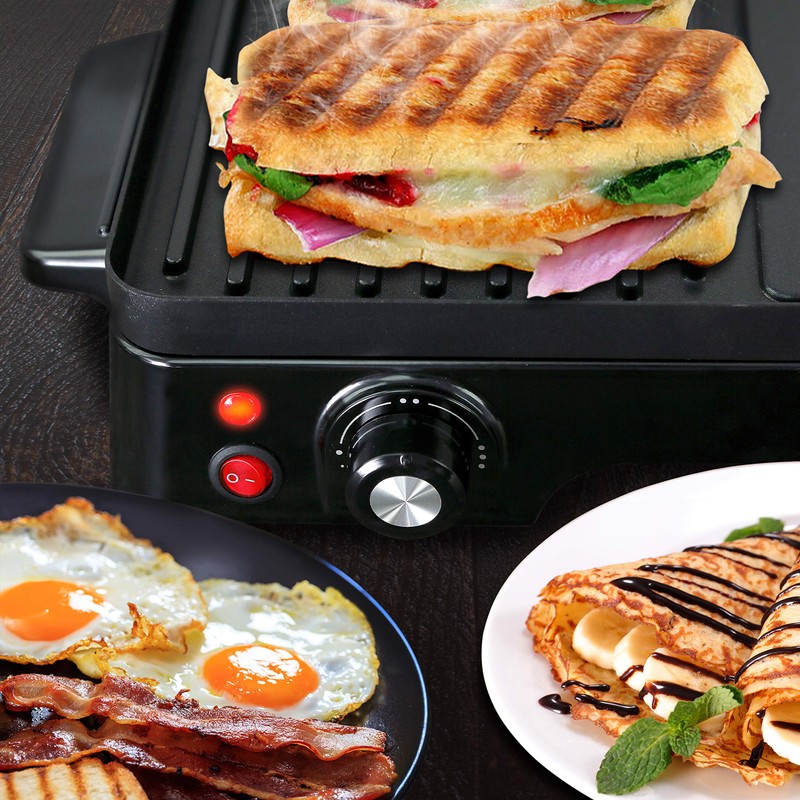 Nutrichef 2-in-1 Panini Press Grill & Griddle | Nonstick Coating,
