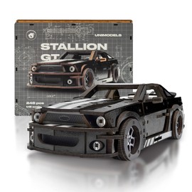 UNIDRAGON Original Wooden Jigsaw Puzzles for Adults Unimodels Stallion GT Black 248 Pieces, Assembled Wooden Car Model, Wooden Gift Box, Shaped Pieces