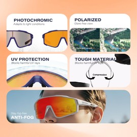 GONTSAM Polarized Anti-Fog Photochromic Sunglasses, UV400 Protection, Sports Sunglasses Cycling for Women Men (Amber Wave)