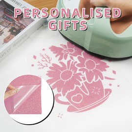 Prime Vinyl Heat Transfer Vinyl, 12" x 8ft Pink Glitter HTV Vinyl for T-Shirt, Iron on Vinyl forfor Cricut,Silhouette Cameo, Easy to Cut & Weed with Heat Press DIY Craft Designs