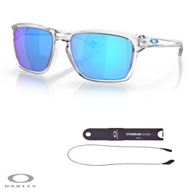 Oakley Sylas OO9448 944804 57MM Polished Clear/Prizm Sapphire Rectangular Sunglasses for Men + BUNDLE Accessory Leash + BUNDLE with Designer iWear Eyewear Kit
