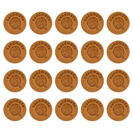 sourcing map Pack of 45 Handmade Leather Labels, Microfibre Leather Sewing Embossed Label Embellishment, Crochet Labels for Clothes, Hats, Scarves, Crafts (25 mm Diameter, Brown)