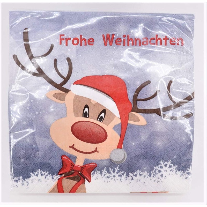 Powershop11 Pack of 80 Christmas Napkins - Reindeer Colourful Printed