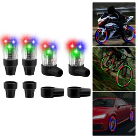 Koongloong Air Valve Cap, Tire Valve, Light, Car LED, RGB Valve Cap, Red, Green, Blue, Air Valve Cap, Lamp, Accessories, Dress Up Parts, Car, Motorcycle, Bicycle, Universal, American Type, 2 Pieces