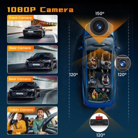 Hikity 4 Channel 2K Dash Cam for car, 360° View Front and Rear Inside 1080P Camera with 64G Card, 3-inch Dash cam with WiFi, Night Version, Loop Recording, G-Sensor, 24H Parking Monitor