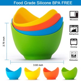 YomiFamily 4 Pack Silicone Egg Poacher Cups with Ring Standers, Nonstick Egg Poaching Cups for Air Fryer, Baking oven or Stovetop Egg Cooking, BPA Free