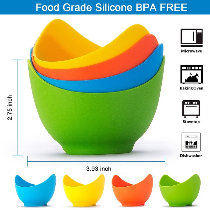 YomiFamily 4 Pack Silicone Egg Poacher Cups with Ring Standers,