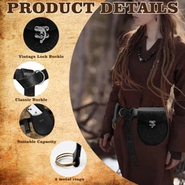 ANTWASP Nordic Embossed Belt Pouch Retro Belt Vintage Portable Waist Bag Renaissance Belt Set Medieval Side Pack for Cosplay Accessories（Black)