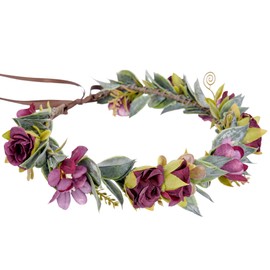 KorViSHOW Purple Flower Crown Headband - Fairy Woodland Floral Headbands Forest Rose Flower Headpiece for Women Renaissance Accessories Birthday Wedding Vacation Ren Faire Cosplay Photo Shoot