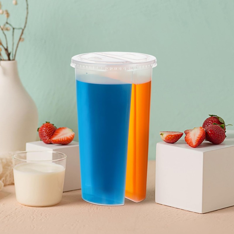 20pcs Double Grid Disposable Plastic Cups, Transparent Couple Sharing Cups