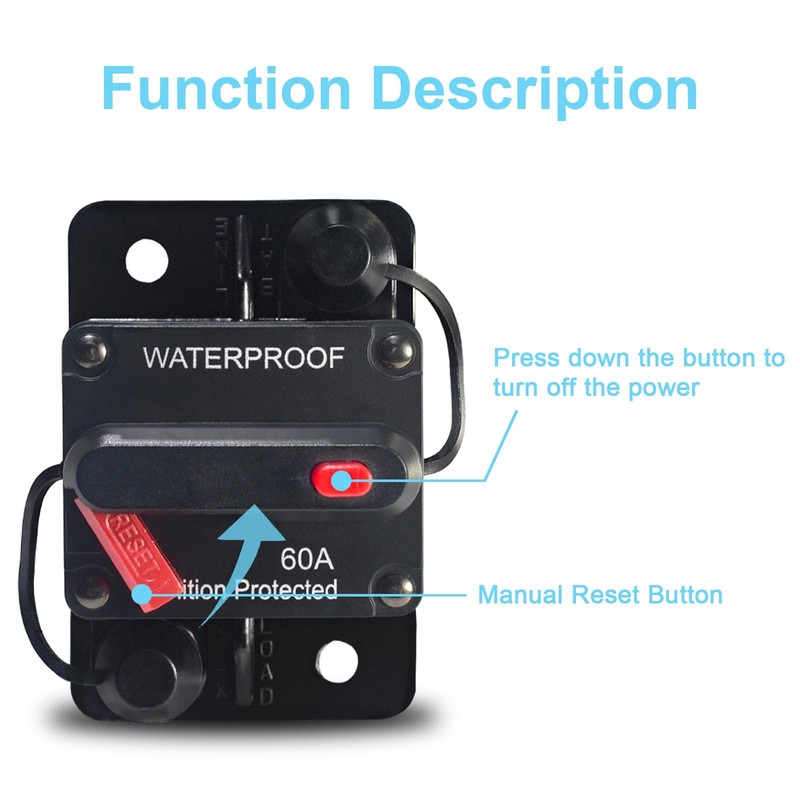 60 Amp Waterproof Circuit Breaker with Manual Reset - for