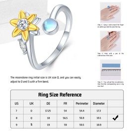 Ladybird/Axolotl/Moon/Stars/Sunflower/Butterfly/Otter Ring 925 Sterling Silver Adjustable Ring Silver Jewellery Gifts for Girls Women Children, Sterling Silver