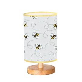 UGDBFUY Dimmable Bedside Lamp Seamless with Flying Bees on a Dotted Route Cartoon Black and Yellow Desk Lamps Wooden Base Linen Lampshade Table for Bedroom Living Room Study Office Gift 5.5*11inches