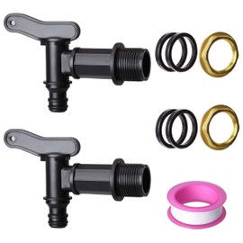 IGarden Pack of 2 Outlet Tap for Rain Barrel, 3/4 Inch Water Tap for Water Butt Plastic Replacement Tap with Copper Seal Lock Nut for Rainwater Barrel Water Tank