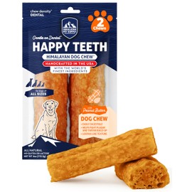 Himalayan Dog Chew Happy Teeth Yak Cheese, Soft Dog Chews, 100% Natural Soft Density Dental Treats, Gluten Free, Safe Treats for Oral Health, Lactose & Grain Free, Protein Rich, Peanut Butter 2 Count