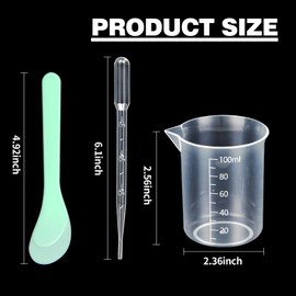 20 Stück Messbecher 100ml, Epoxidharz Plastik Messbecher mit 10 Rührstäbe und 20 Transfer-Pipetten, Präzisions Messbecher mit Maßstab Mark für Basteln,Gießformen, Schmuck Machen