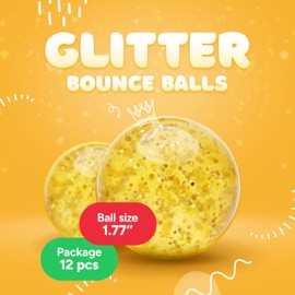 Entervending Bouncy Balls - Glitter Bounce Balls Bulk - Party Favors - Rubber Balls for Kids - Large Bouncy Ball 45 mm - Super Bouncy Balls Gift for Kids (12 pcs)