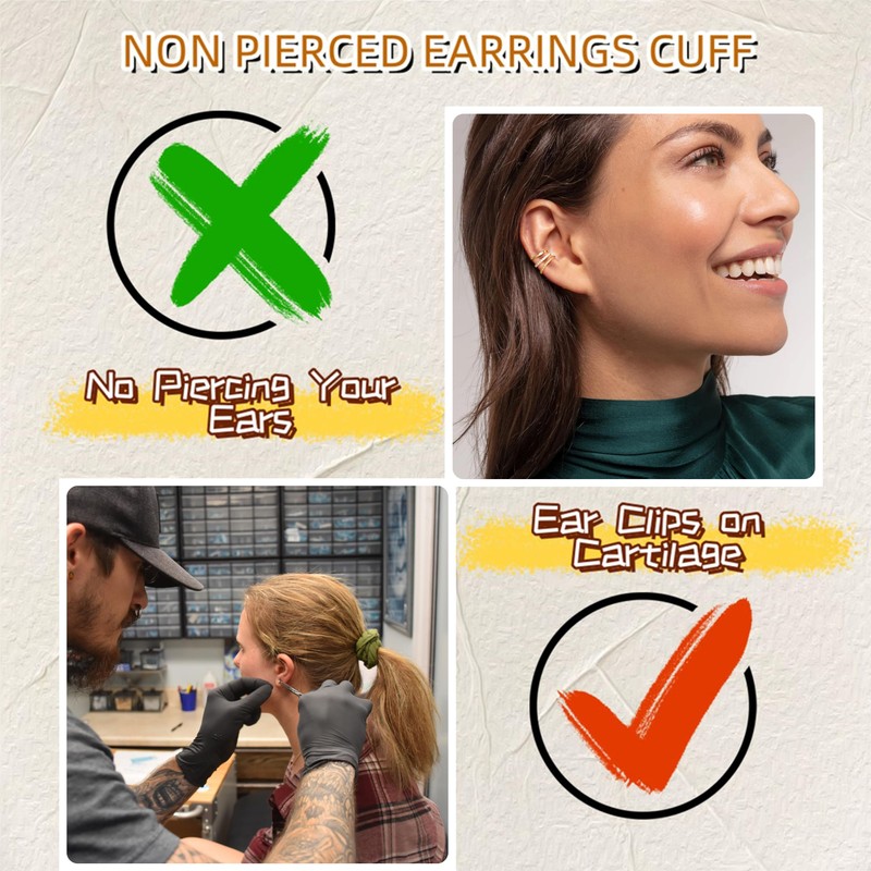 Funsanny Gold Ear Cuffs for Women No Tarnish - Dainty