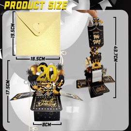 Black Gold Pop Up 20th Birthday Card for Girls Boys Him Her 20 Years Birthday Gifts,Kids 20th Birthday 3D Pop-Up Greeting Card with Note and Envelope for Daughter Son Sister Brother Friend Partner