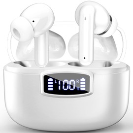 Wireless Earbuds, Bluetooth 5.3 Headphones,ENC Noise Cancelling, Bluetooth Earbuds With 40H Playtime LED Power Display, Hi-Fi Stereo, Touch Control, IP7 Waterproof/Sweatproof Wireless Earphones,White