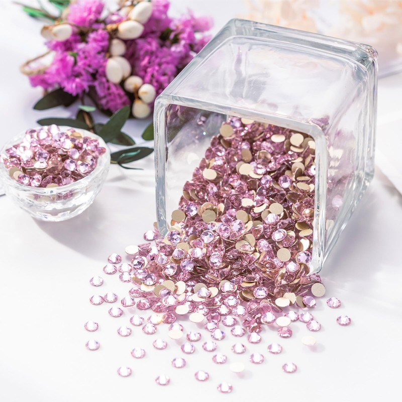 Meibite Pink Flatback Rhinestones, Glass Rhinestones for Nail Art and