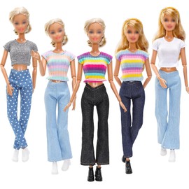 11.5 Inch Girl Doll Clothes Including 5 T-Shirt Casual Classic Tops, 5 Denim Pants, 5 Sneakers for 11.5 Inch Girl Dolls Regular Outfits Accessories for Dolls