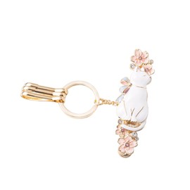3 carat Women's Bag Key Clip, Cherry Blossom and Cat, Key Clip, 2 Seconds to Find Your Keys, Stylish, Popular, Gift, White Cat