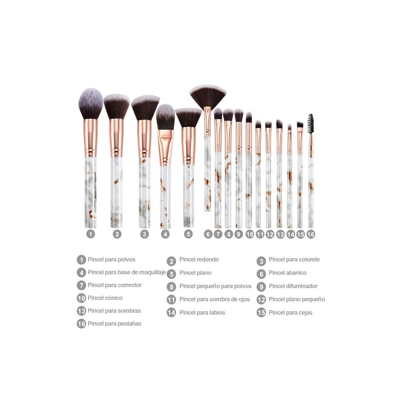 DUAIU Brochas de Maquillaje 16PCs Set de Brochas de Maquillaje
