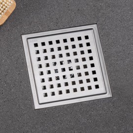 SISEHO"6-inch square floor drain pipe, 304 stainless steel bathroom/shower drain cover anti-blocking design, rust prevention, easy installation, with detachable filter screen" (6 Inch Brushed Nickel)