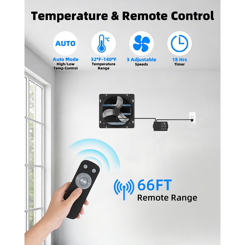8'' Upgraded Shutter Exhaust Fan with Thermostat & Remote, 760CFM