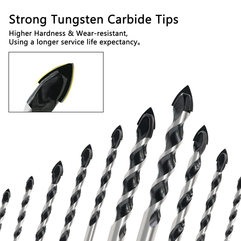 GMTOOLS 10pcs Masonry Drill Bits Set, 1/8 to 1/2" Concrete