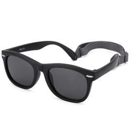 NULOOQ Polarized Baby Sunglasses with Strap - Unbreakable Flexible Infant Sunglasses for Toddlers Age 0-24 Months (Matte Black Frame/Gray Lens)